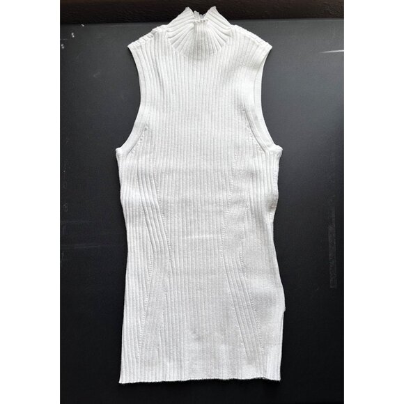 Madewell Tank Sweater White Knit Ribbed  Sleeveless Mock Neck Sleeveless Top XXS - Picture 3 of 13